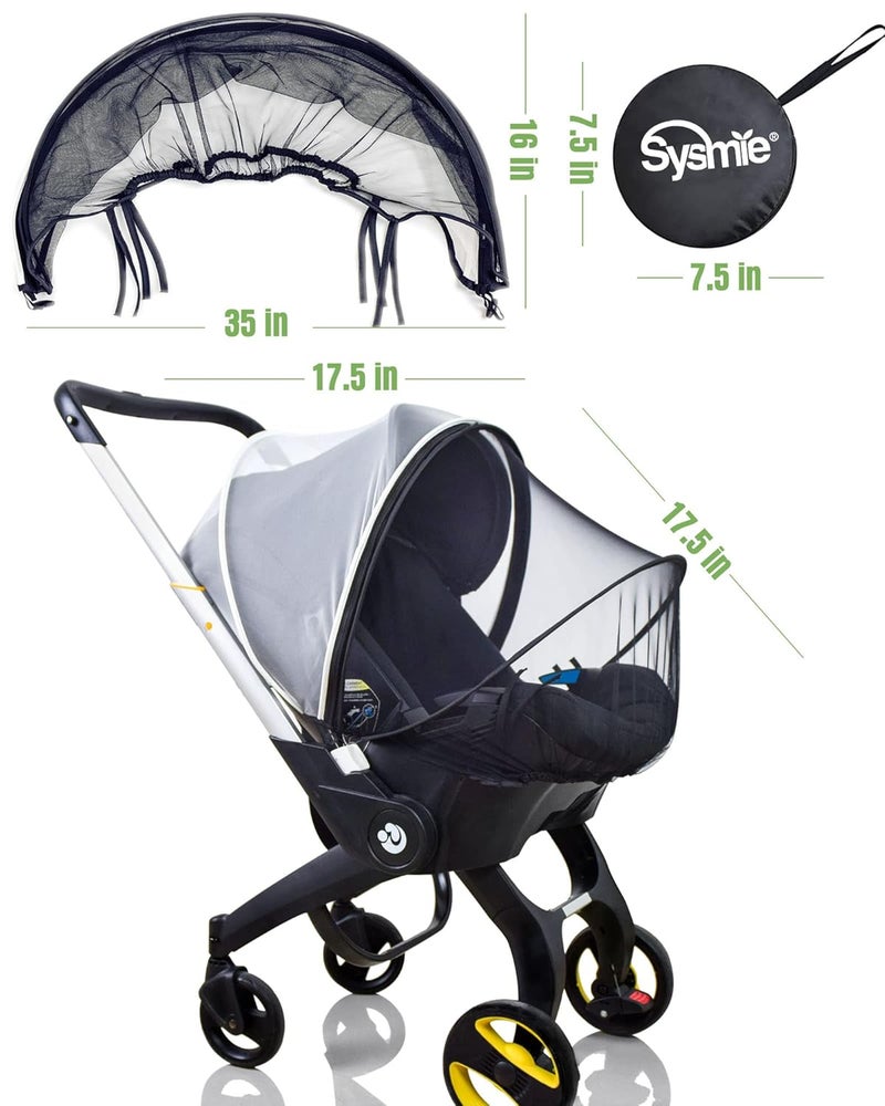 Sysmie Car Seat Mosquito Net Cover, Mosquito Net for Stroller, Sun Shade for Strollers Easy to Open and ClosDouble Zipper Design, Easy Use for Strollers, Car seat,Bassinet,Cradle (Black/White) - Image 2